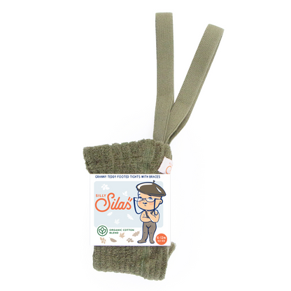 Silly Silas Granny Teddy Footed Tights, Olive