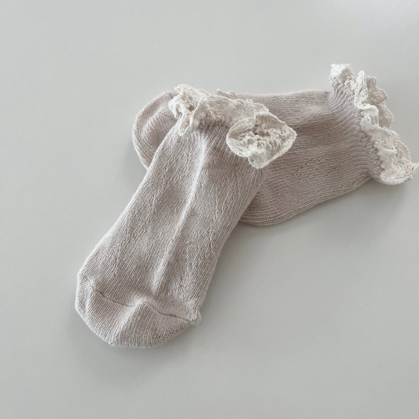 Lucy Eyelet Laced Socks, Light Beige