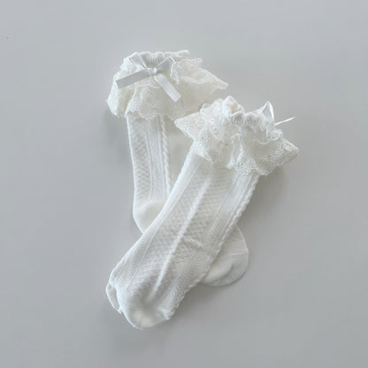 Double Laced Knee Socks, Ivory